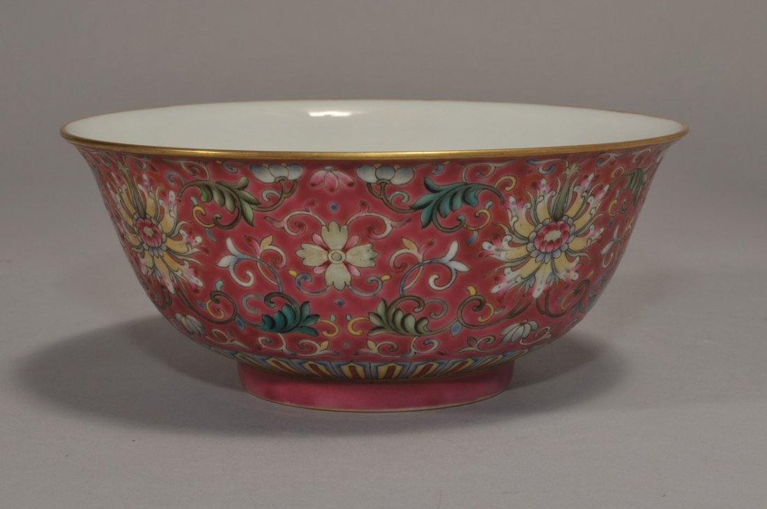 Porcelain bowl. China. Magenta ground with lotus (1 of 3)