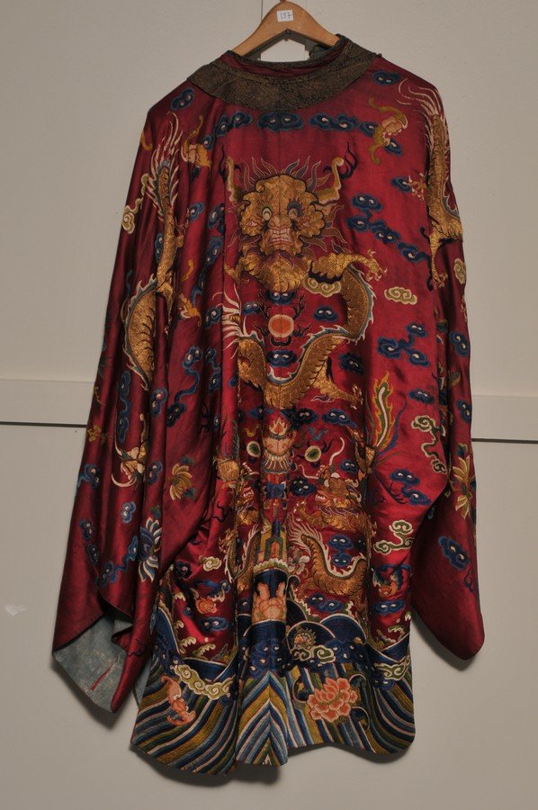 19th century Chinese plum ground embroidered silk mans (1 of 5)