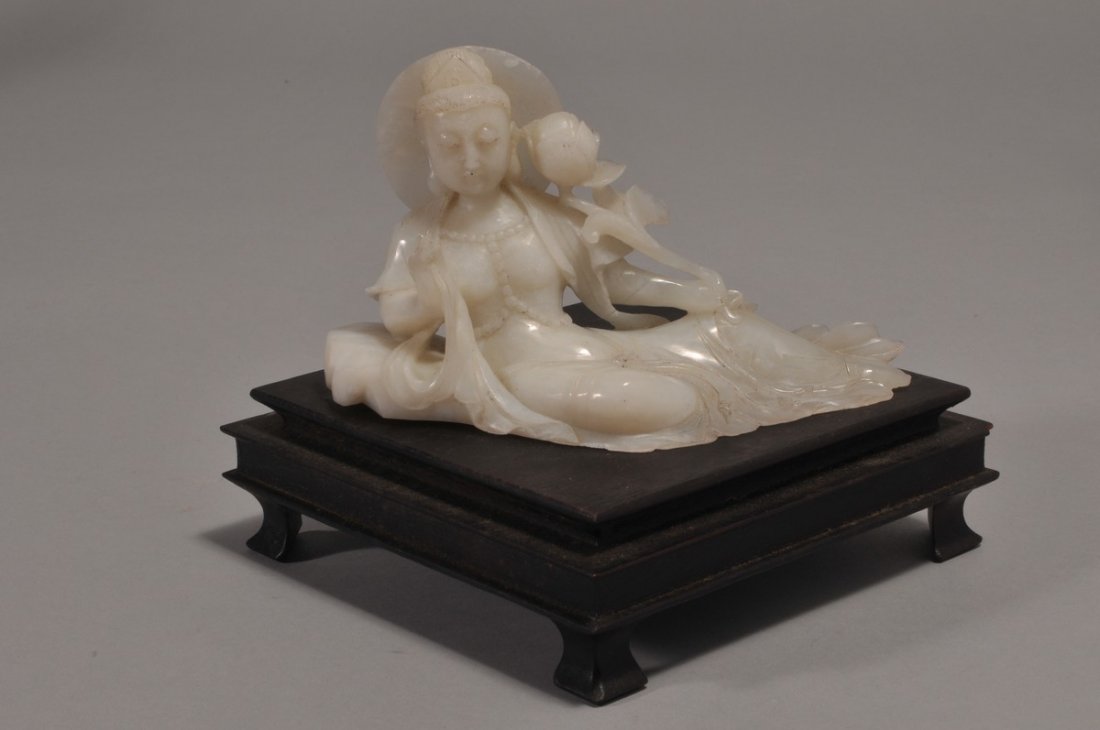 Chinese carved White Jade figure of a reclining Guan (1 of 3)