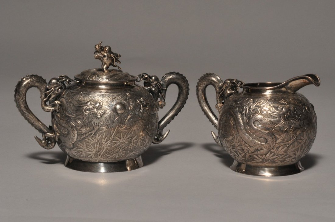 19th century Chinese Export Silver Creamer and Covered (1 of 5)