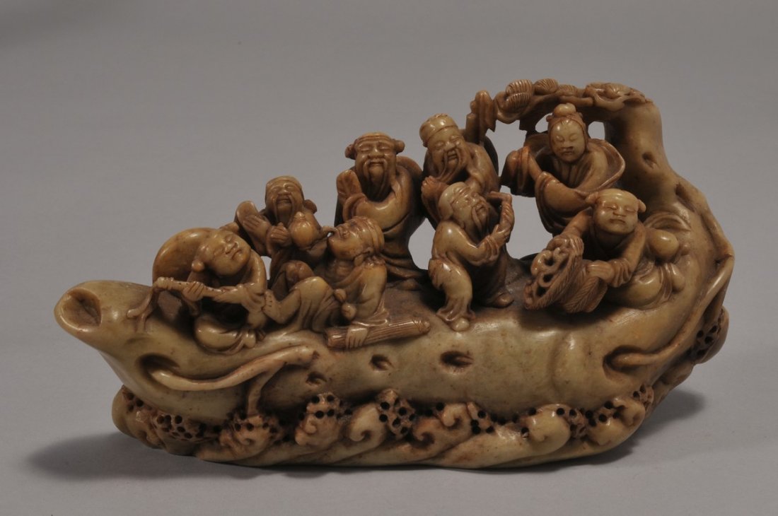 19th century Chinese Soapstone carving depicting 8 (1 of 3)