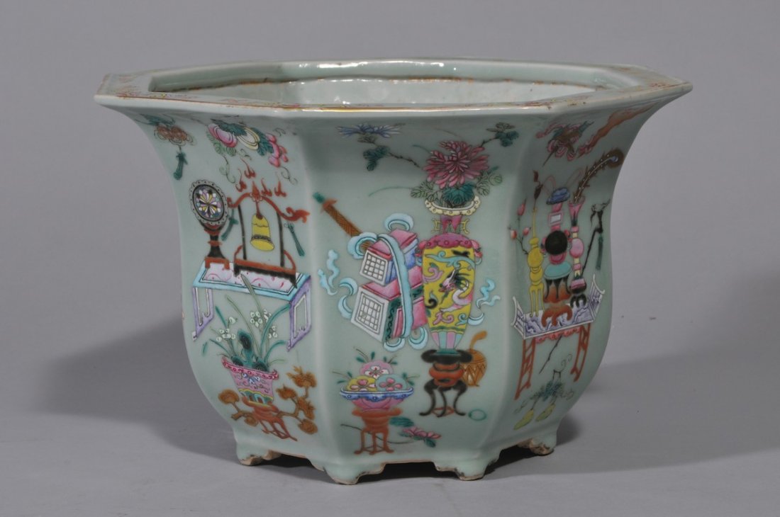 19th century Chinese Octagonal shape Celadon ground (1 of 6)
