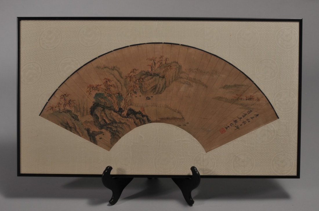 19th century or earlier framed Chinese paper fan (1 of 4)