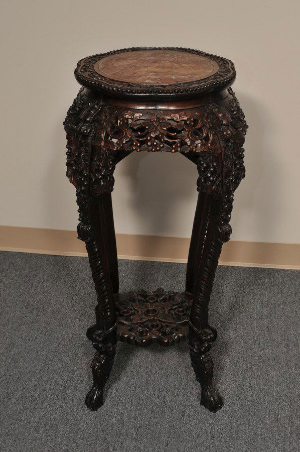 Antique Chinese carved Rosewood stand with octagonal (1 of 5)