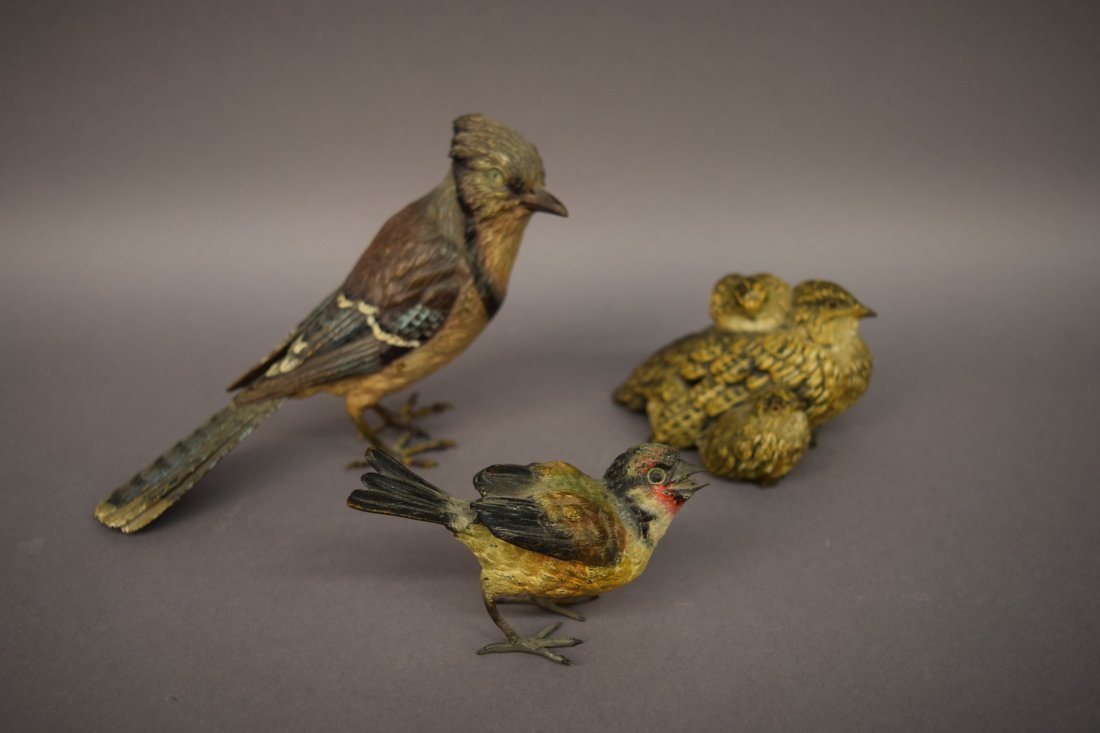 Three Vienna Polychromed decorated bronze bird figures. (1 of 10)