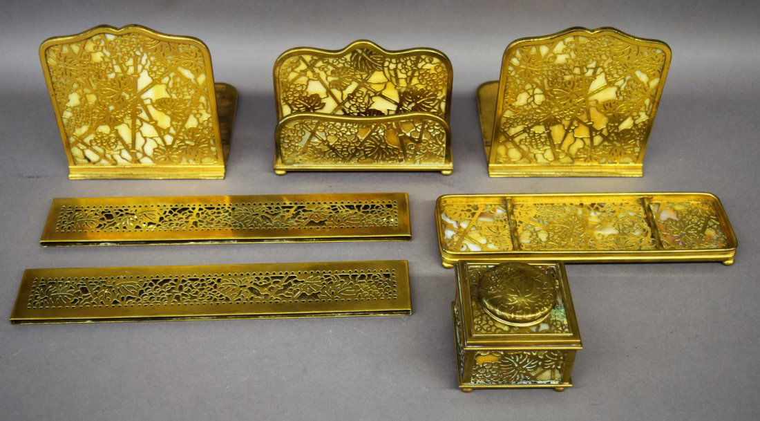 Tiffany Studios Dore Bronze Pine Cone pattern desk set. (1 of 10)