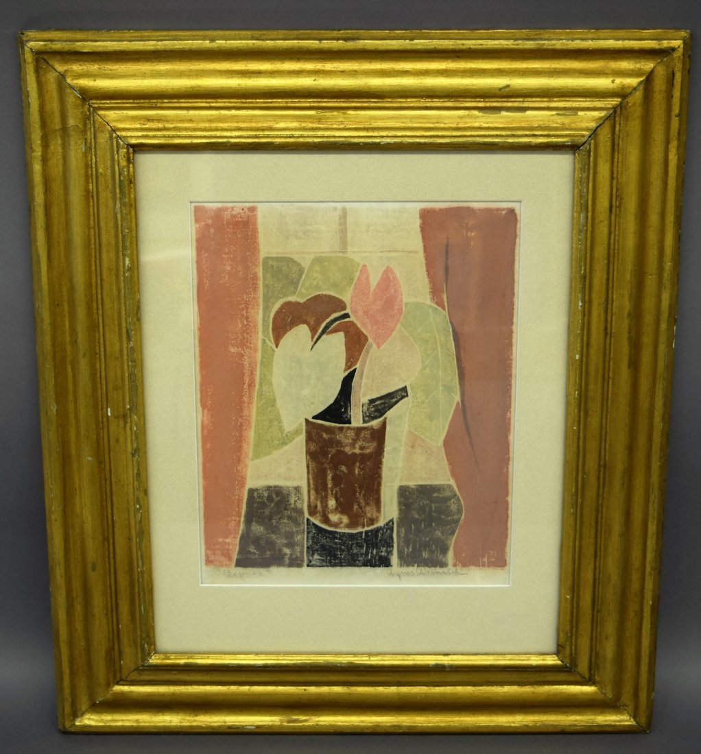 Agnes Weinrich. Woodblock Print. "Begonia". Floral (1 of 8)
