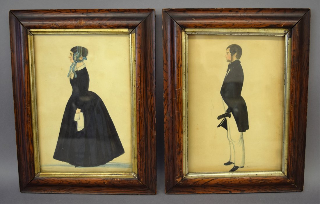 Pair of mid 19th century Folk Art watercolors of a full (1 of 9)