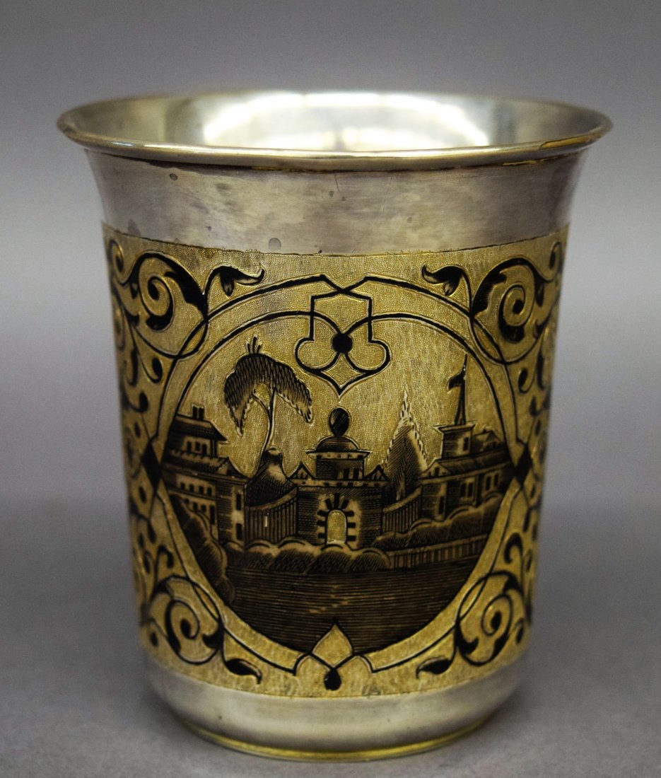 Russian silver Niello decorated beaker cup. Decorated (1 of 8)