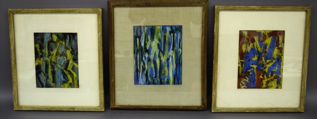 Three Aaron Ben-Shmuel pastel Abstract paintings. (1 of 8)