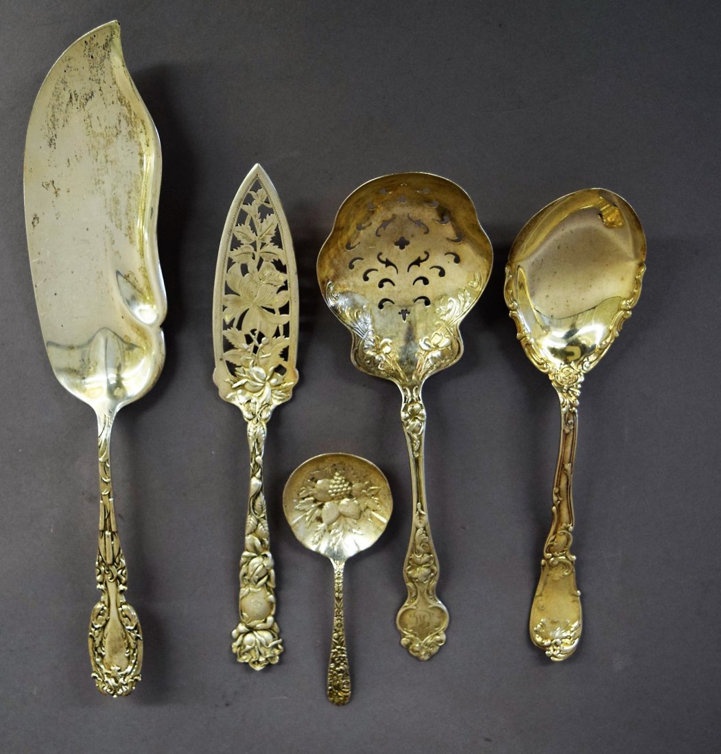 Five sterling silver serving pieces. (1) Cake server- (1 of 10)