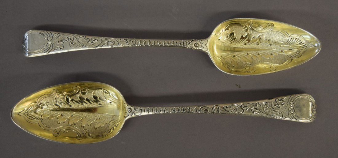 Pair of English Georgian sterling silver serving spoons (1 of 10)