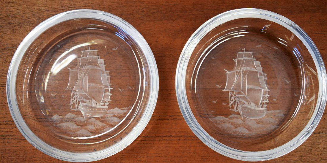 Pair of Steuben Glass heavy round dishes with deep (1 of 7)