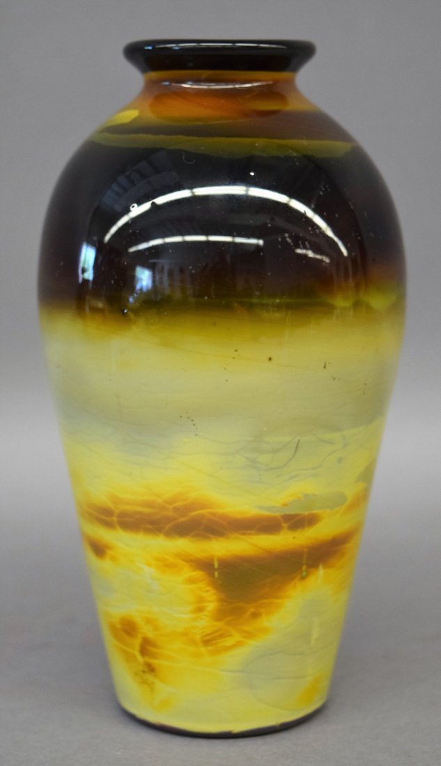 Quezal Agate Glass Vase. Mottled design. 7-1/4". Signed (1 of 8)