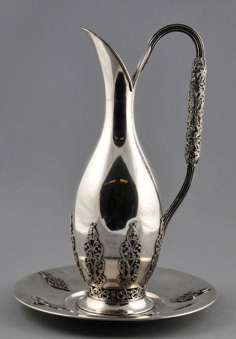Italian 800 Silver 20th century Ewer and tray with (1 of 8)