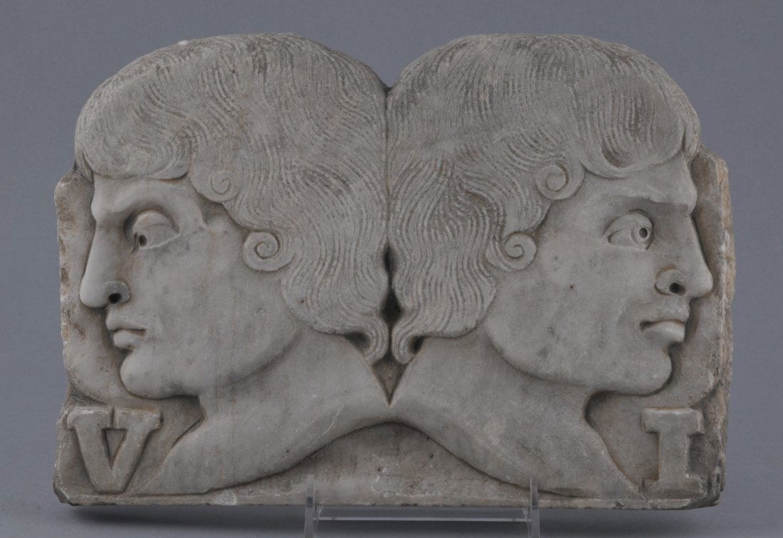 Early Italian carved marble plaque depicting two (1 of 8)
