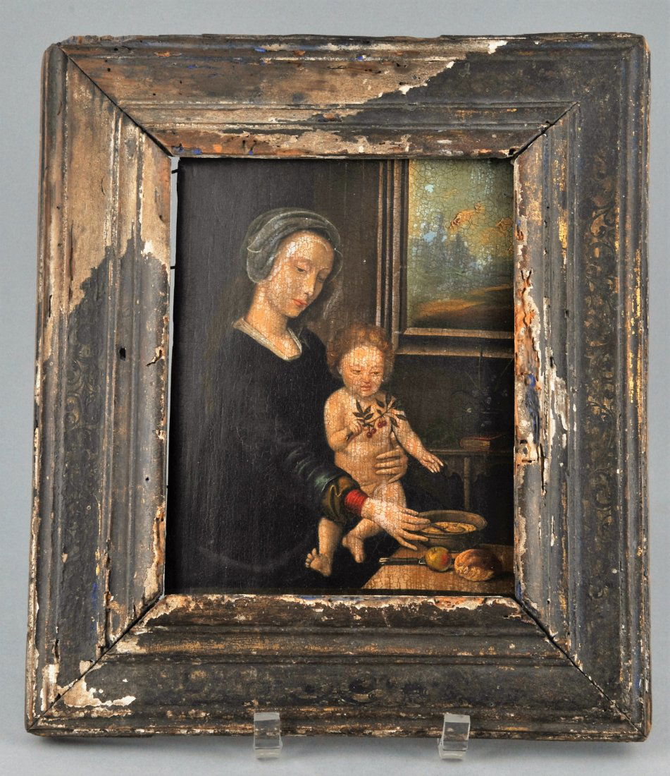 Old Master painting on pine panel. Madonna and Child (1 of 9)