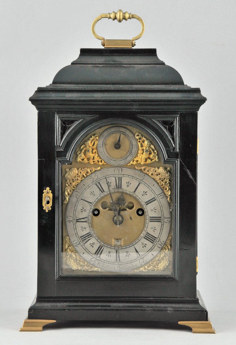 Ebonized 18th century time and strike bracket clock. (1 of 10)