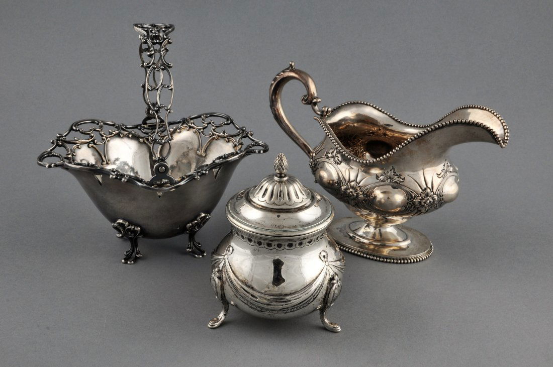 Three piece Sterling Silver lot. 1) Hand chased floral (1 of 10)