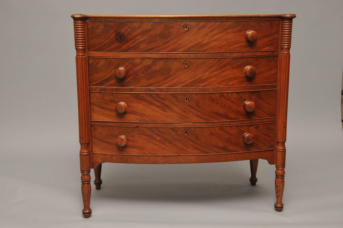 American Sheraton Mahogany Bow Front four drawer chest, (1 of 5)