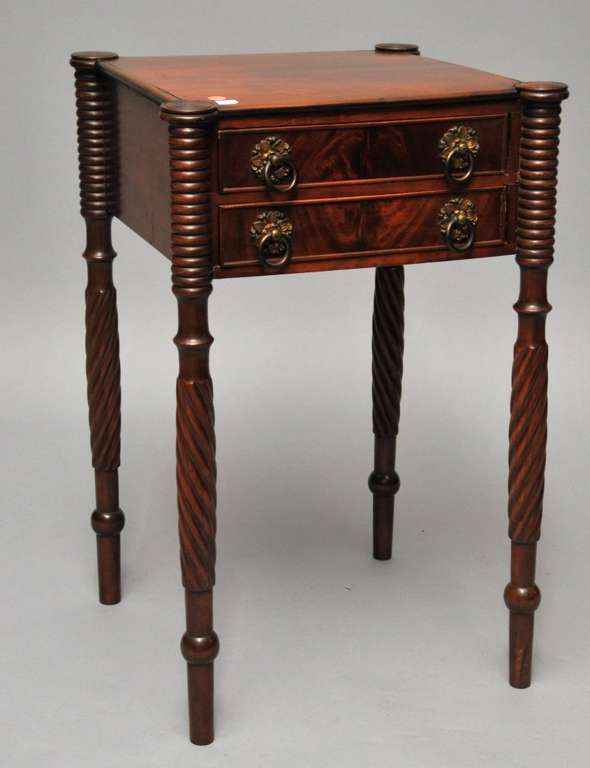 Massachusetts mahogany two drawer sewing or work table, (1 of 6)