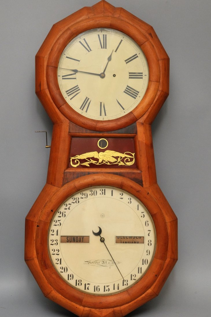 Seth Thomas double-dial calendar clock. Repainted dial, (1 of 9)