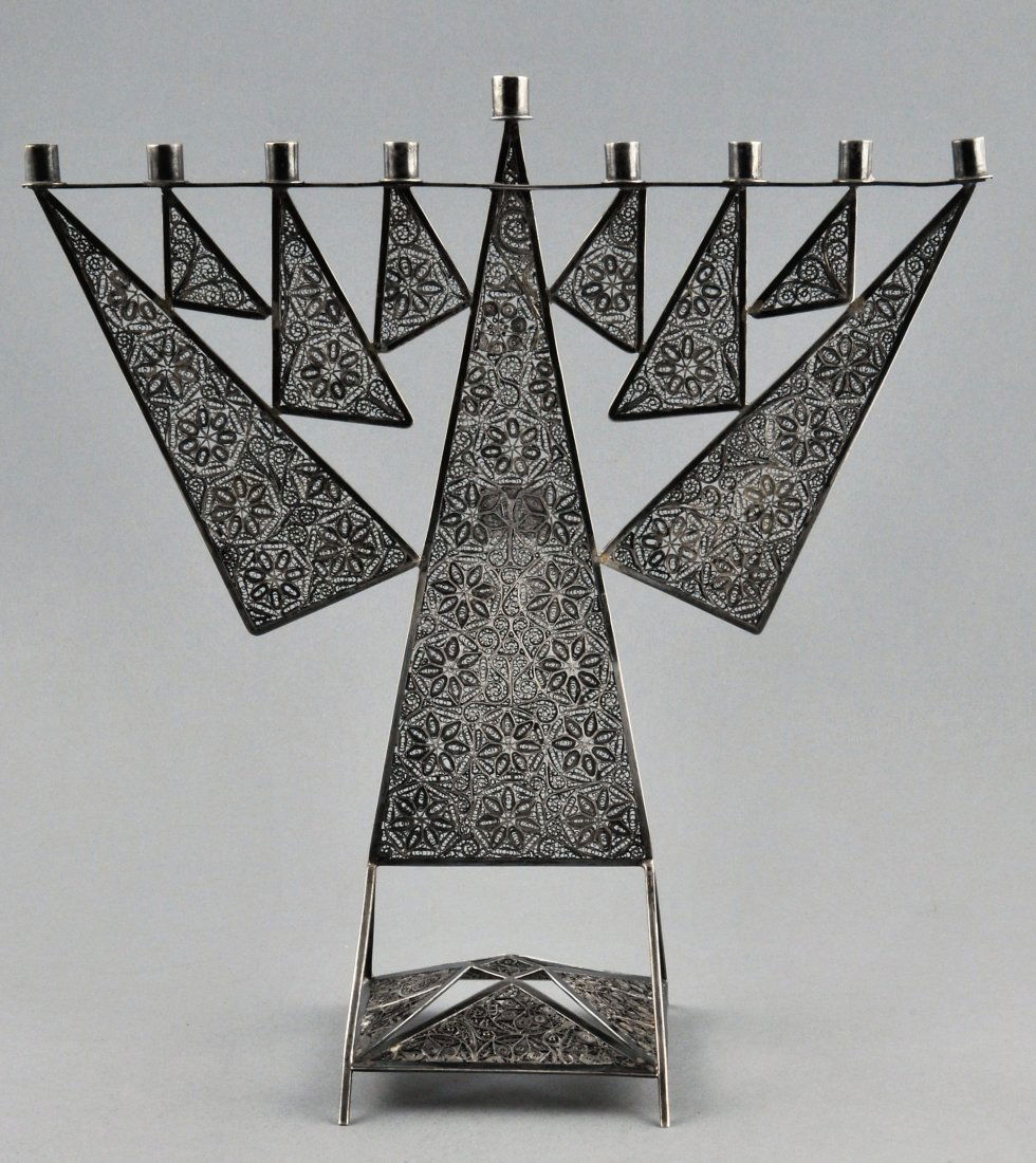 Israel 930 Silver Filigree design menorah. 12-1/4" (1 of 10)