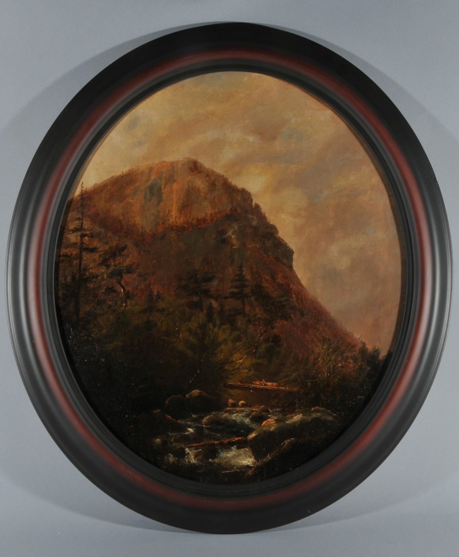 19th century oval Hudson River landscape painting. (1 of 8)