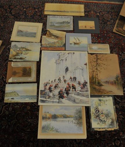 A portfolio of watercolors, prints, etchings and (1 of 9)