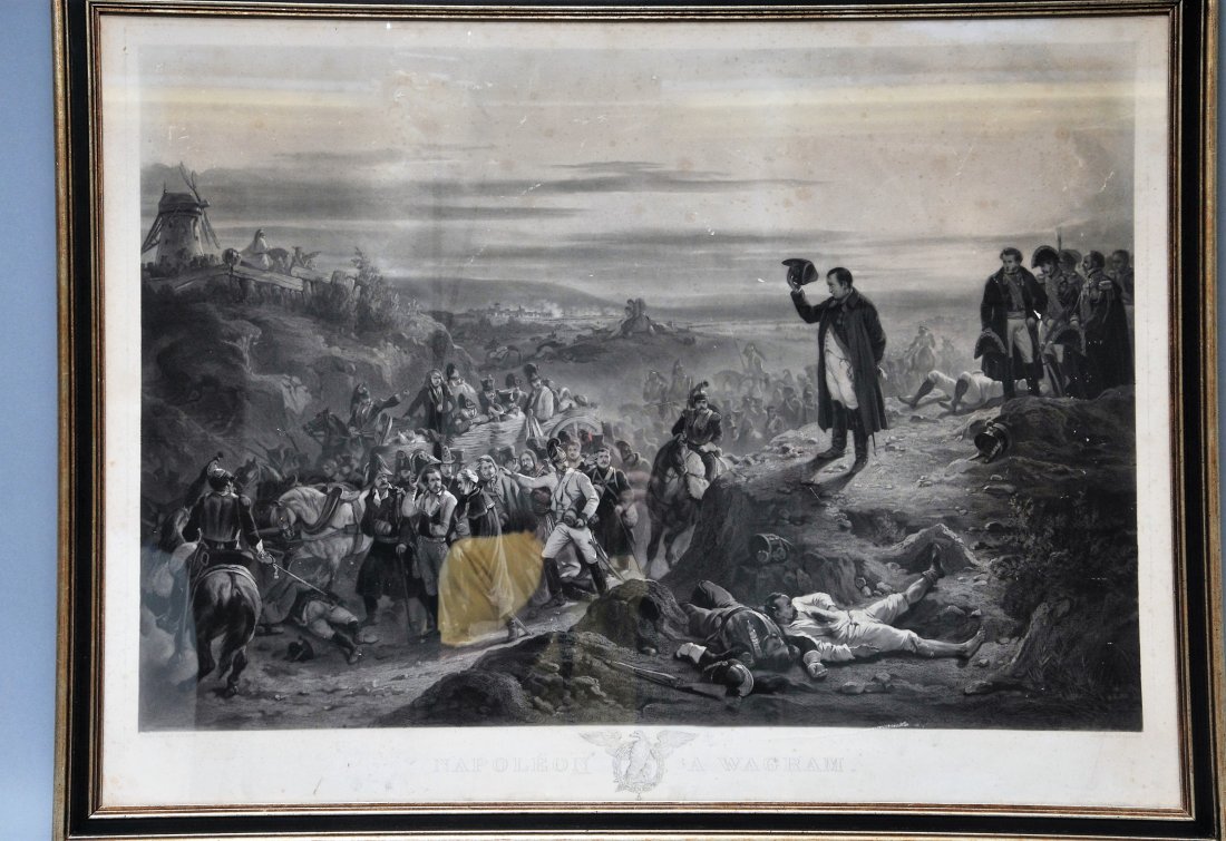 NAPOLEON AT WAGRAM. The Emperor salutes Austrian: NAPOLEON AT WAGRAM. The Emperor salutes Austrian Soldiers he just defeated at Wagram (6 July 1809). Done 1842 or 1846 (depending which catalog you read). After a watercolor by Hippolyte Belange (1800-