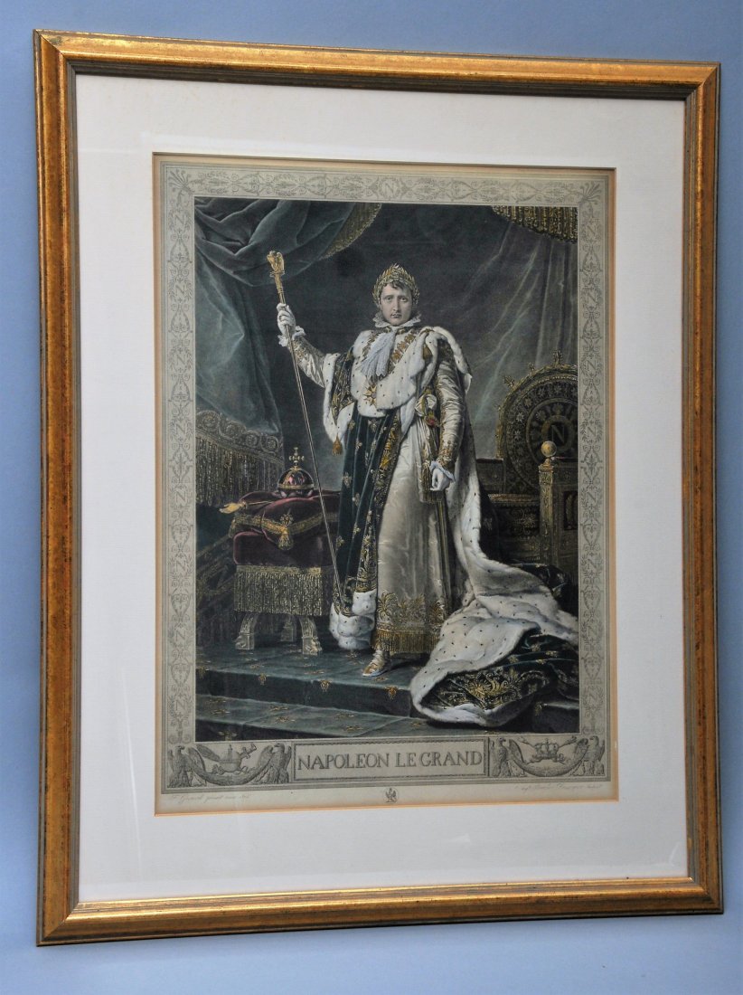 NAPOLEON LE GRAND: Napoleon in his full coronation: NAPOLEON LE GRAND: Napoleon in his full coronation attire of December 1804. Jean-Baptist Isabey designed the coronation robe while Jacob Desmalter made the throne after a design by Charles Percier (17