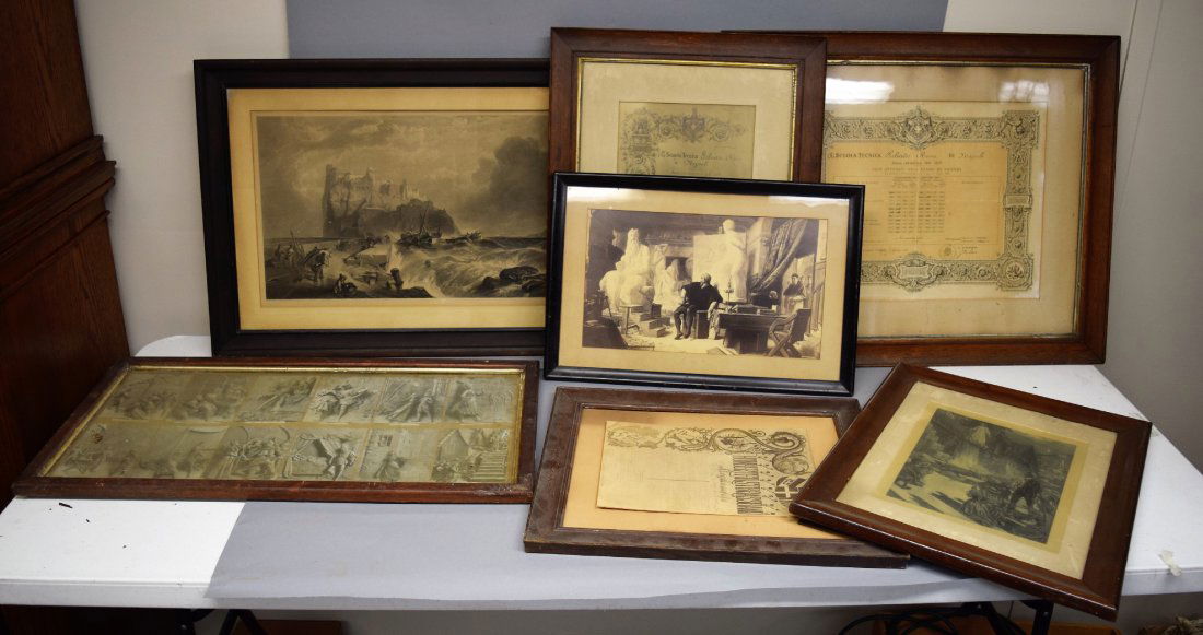 Lot of 8 assorted framed items, including a hand drawn (1 of 9)