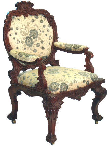 PAIR CHIPPENDALE FRENCH CARVED CHAIRS: PAIR HEAVILY CARVED MAHOGANY ARMCHAIRS 19TH C. THOMAS CHIPPENDALE FRENCH DESIGN - 24" X 24 X 38 FINE ORIGINAL FINISH 19TH C. *IMPORTANT NOTE - THIS ITEM IS AVAILABLE FOR PICK UP ONLY, IT IS TOO LARGE