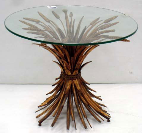 ITALIAN GILT METAL TABLE WITH GLASS TOP: 17 X 21 GLASS IS CHIPPED