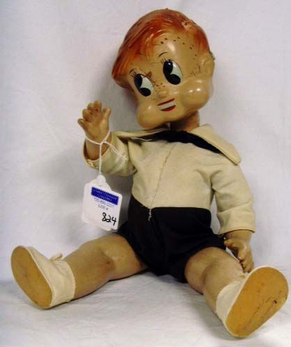 VINTAGE DENNIS THE MENACE DOLL: 16" TALL ESTATE FOUND AS IS - CELLULOID DAMAGE TO HEAD