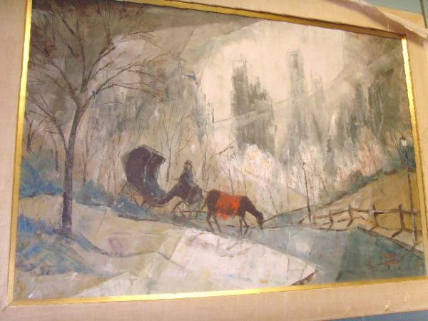 LEBRON, ROBERT - PAINTING CENTRAL PARK: LEBRON, ROBERT - SIGNED OIL ON CANVAS - 24 X 36 - CENTRAL PARK - AS IS NEEDS RESTORATION - HAVING SEVERAL TEARS