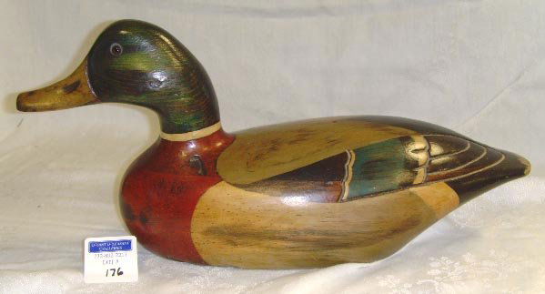 FOLK ART SIGNED PAINTED DECOY - TOM TABER - 16 INC: FOLK ART SIGNED PAINTED DECOY - TOM TABER - 16 INCHES