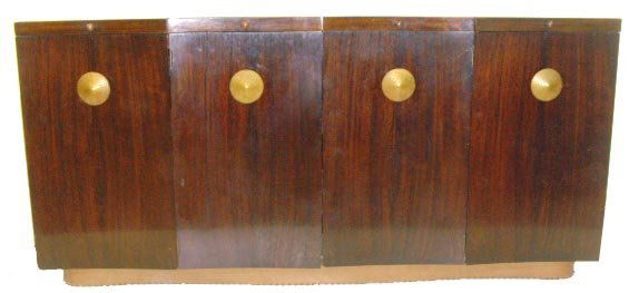 GILBERT ROHDE FOR HERMAN MILLER PALDAO 4 DOOR CRED: GILBERT ROHDE FOR HERMAN MILLER PALDAO 4 DOOR CREDENZA - ROSEWOOD WITH LEATHER TRIM - 72 INCHES X 34 X 19 1/2