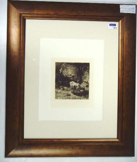 PETER MORAN FRAMED ENGRAVING - 5 3/4 X 6 WITH COA: PETER MORAN FRAMED ENGRAVING - 5 3/4 X 6 WITH COA