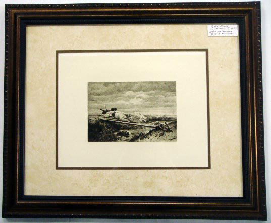 PETER MORAN FRAMED ENGRAVING "AFTER THE LAST HOPE": PETER MORAN FRAMED ENGRAVING "AFTER THE LAST HOPE", 5 1/2" X 8 1/4" IMAGE, WITH COA