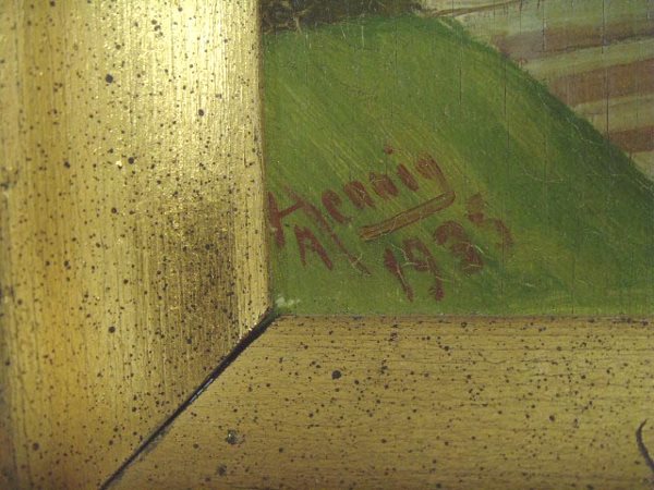 SIGNED OIL PAINTING - 1935 - HOMESTEAD ON BOARD -  - 2
