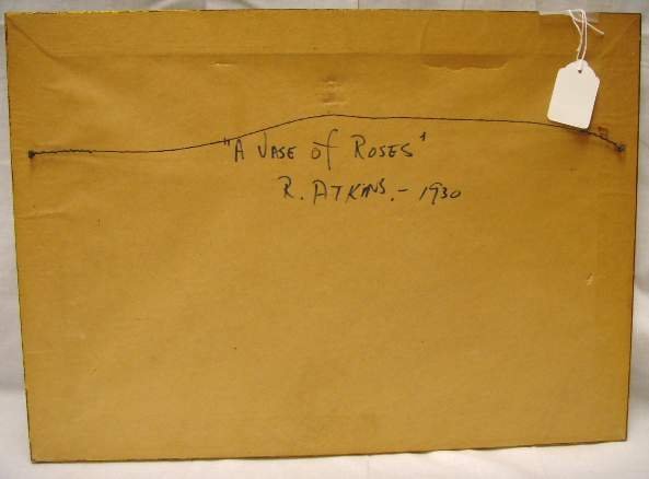 R. ATKINS SIGNED OIL PAINTING - VASE OF ROSES - 19 - 3