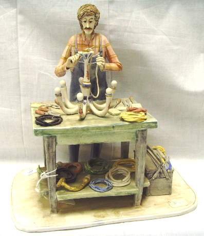 SIGNED ITALIAN PORCELAIN SCULPTURE HAND PAINTED -