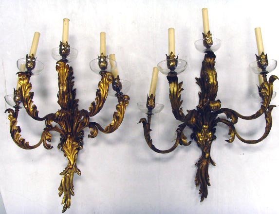 PAIR BRONZE WITH GILT METAL FRENCH SCONCES - EA