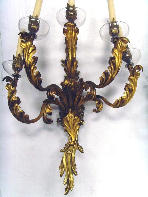 PAIR BRONZE WITH GILT METAL FRENCH SCONCES - EA - 2