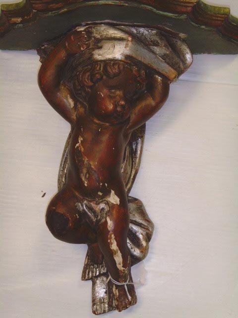 PAIR CARVED ITALIAN FIGURAL WALL BRACKETS - PUTTI - 3