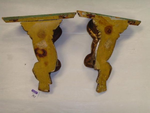 PAIR CARVED ITALIAN FIGURAL WALL BRACKETS - PUTTI - 4