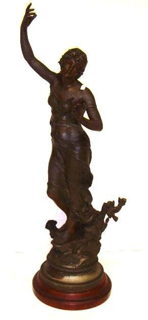 After J. Causse Spelter Figurine of a Young Maiden: 32 1/2 overall