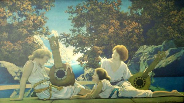 MAXFIELD PARRISH PRINT - LUTE PLAYER 18 X 30"