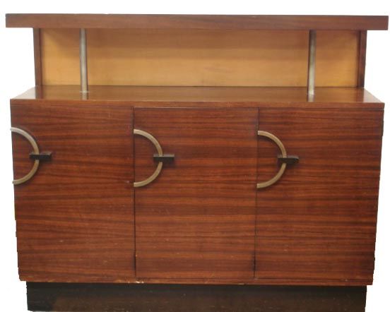 GILBERT RHODE BY HERMAN MILLER ART DECO CABINET: 41"H x 48"W x 15"D Left side has 1 adj. shelf. Center & right each have 4 slide out drawers.